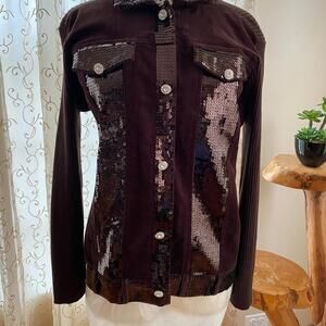 My Favorite Things Women's Brown Corduroy Jacket with Sequin Detail